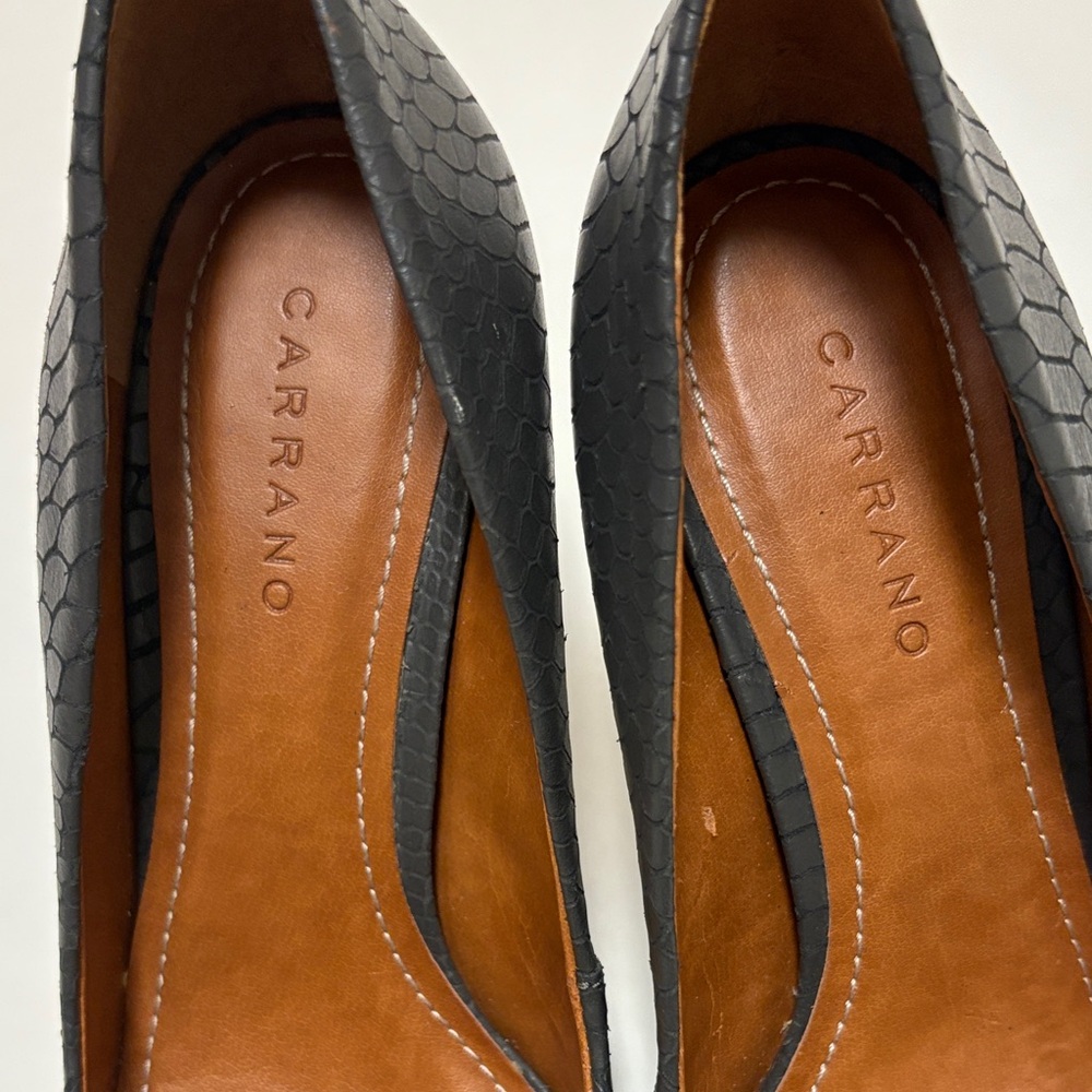 Carrano Dark Gray Snakeskin Leather Brazil Point Toe Stiletto Padded Pumps Shoe - Picture 3 of 8
